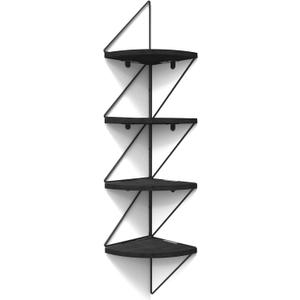 SZQINJI Corner Shelf Wall Mount 4-Tier Rustic Wood Floating Shelves Wall Shelves for Bedroom Living Room Bathroom Kitchen Office Vintage Black, 7.48D x 7.87W x 39.37H in