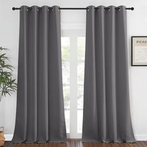 NICETOWN Grey Blackout 108 inch Curtains for Bedroom - Energy Saving Thermal Insulated Solid Grommet Blackout Curtain Drape for Living Room, W52 x L108, 1 Panel