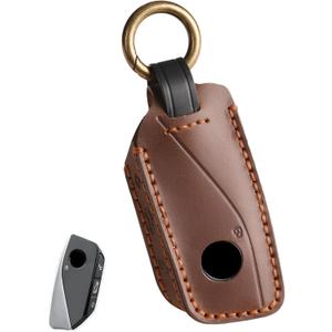 Key Fob Cover for BMW Compatible with BMW 2022 - 2025 1 6 7 X1 X7 X5 I7 XM 740 220 118 3 Button Smart Leather Car Key Protector Key Case Fob Chain/Brown