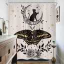 KOMLLEX Boho Cat Moth Shower Curtain for Bathroom Decor 60Wx72H Inches Vintage Tarot Sun Star Goth Gothic Mystic Moon Phase Witchy Floral Leaves Fabric Waterproof Polyester 12 Pack Hooks