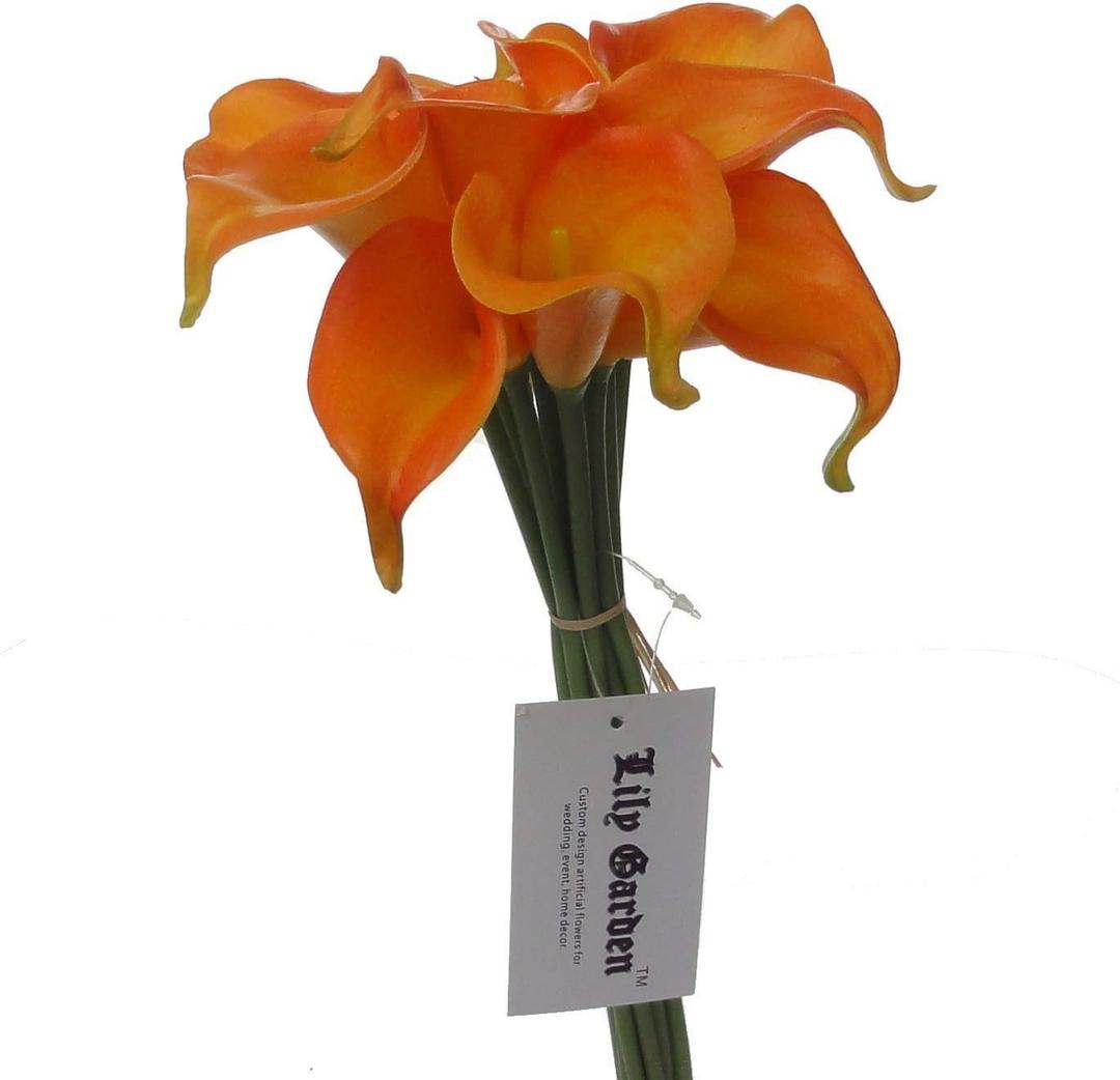 Lily Garden Mini 20" Artificial Calla Lily 10 Stem Flower Bouquets (Orange)