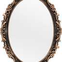 Tstarer Vintage Decorative Gold Framed Mirror, Wall Hanging Mirrors & Tabletop Tray for Bedroom Living Room Dresser Decor, Oval 9.6" W x 14.3" L (Bronze)