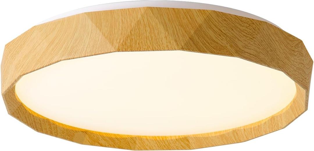 ANYLOVE 15 inch LED Flush Mount Ceiling Light Fixture,3000K 4000K 5000K Adjustable Ceiling Lights, Farmhouse Oak Wood Grain Ceiling Light for Bedroom Hallway Bathroom Kitchen