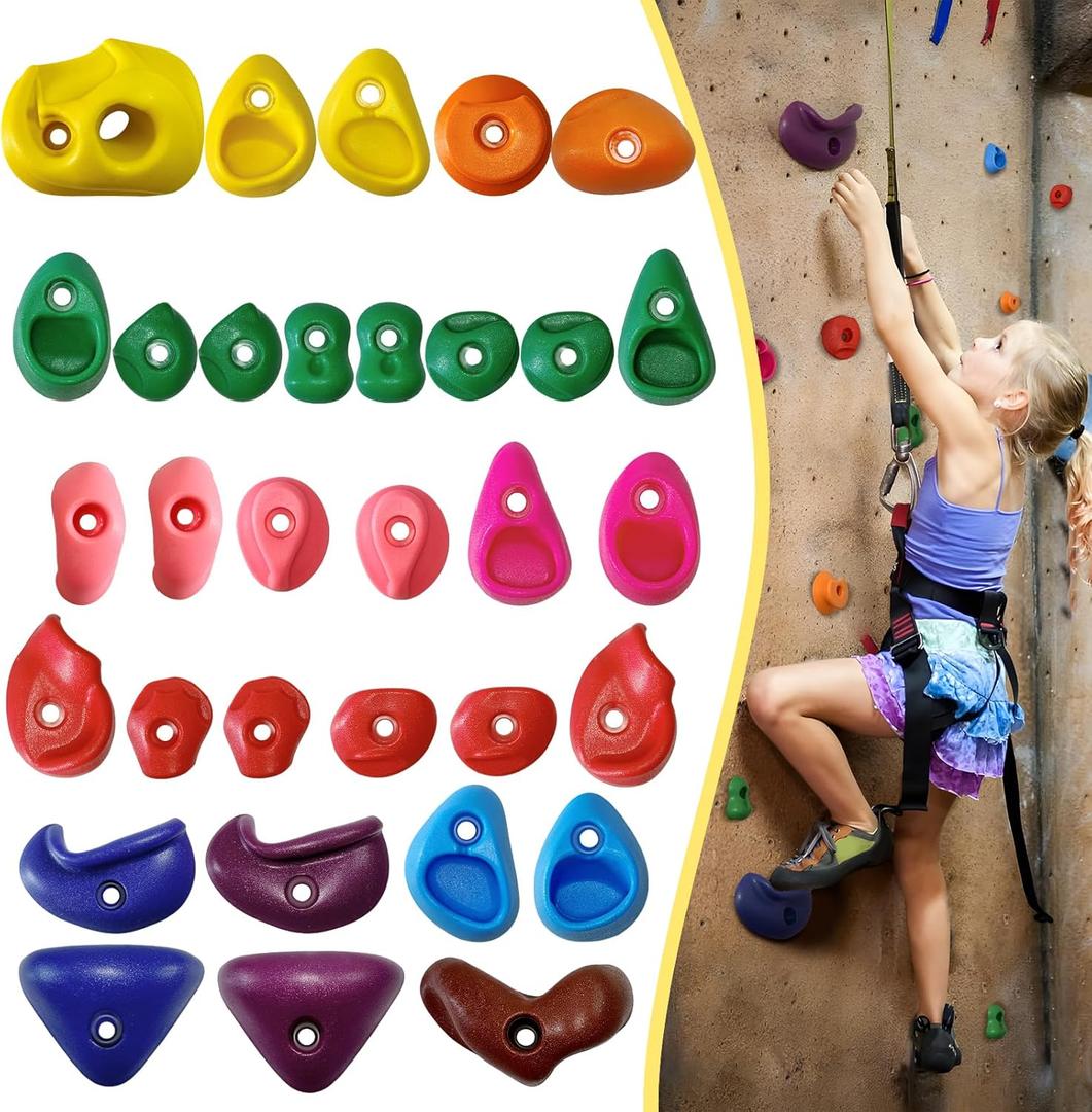 32 PCS Rock Climbing Wall for Kids,Rock Wall Climbing Holds,Adults Climbing Wall Grip Kits Holds Up to 230 lbs for Outdoor Indoor Home Playground Climbing Wall Holds