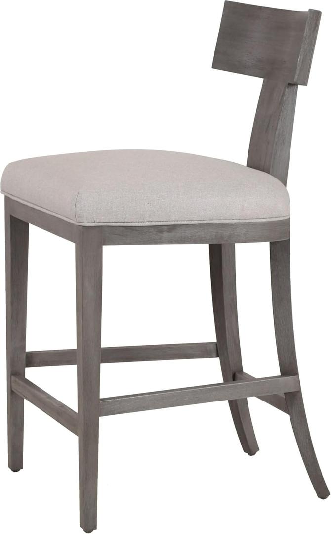 Benjara CID Sten 27 Inch Counter Height Chair, T Shape Back, Soft Linen, Beige and Gray