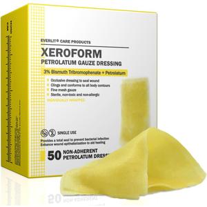 EVERLIT Xeroform Petrolatum Dressing | Sterile, Non-Adherent Occlusive Fine Mesh Gauze Pad | Non-Toxic, Gentle Patch for Burns, Laceration, Surgical Incisions & Skin Grafts (1" x 8" | Pack of 50)