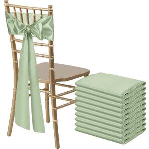 10 PCS Sage Green Satin Chair Sashes Bows Universal Chair Ribbon Ties Back Sash for Wedding Party Reception Events Banquets Hotel Event Chair Cover Decoration (7x108 inch)