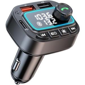 Bluetooth 5.3 Car Adapter FM Transmitter, 42W (PD30W & 12W) USB C Car Charger Wireless Radio Receiver, Hands-Free Calling MP3 Audio Player Cars Kit, Light Switch & Fast Charging & Deep Bass (Black)
