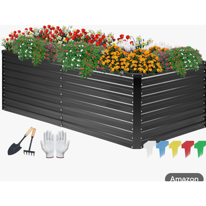 DTIG Galvanized Raised Garden Bed for Vegetables Flowers Herbs, Tall Metal Raised Garden Bed Kit with Garden Tools, Gloves, Plant Labels, Black 6×3×2FT