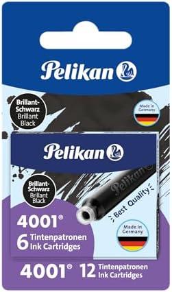 Pelikan 4001 TP/6 Ink Cartridges for Fountain Pens, Brilliant Black, 0.8ml, 12 Pack (330803)