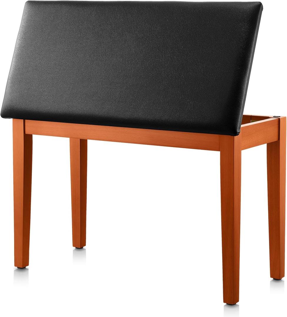 Donner Duet Piano Bench with Storage, Solid Wooden Keyboard Bench Piano Bookcase Stool Chair Seat with High-Density Sponges Padded Cushion, Wood Finish Color, 29.13" L X 13.38" W X 19.40" H