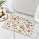 Uphome Bath Rugs for Bathroom, Neutral Beige Bathroom Rugs, Boho Floral Non-Slip Bath Mat, Ultra-Soft Machine Washable Modern Shower Rug for Toilet Sink Tub, 18x26 inch
