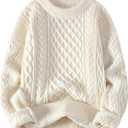 Men's Plush Cable Knited Pullover Sweater Relaxed Long Sleeve Sweater Casual Knit Chunky Sweater Tops, Size L