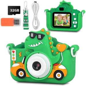 Dinosaur Kids Camera for Boys Girls, 1080P HD Dual Lens Toddler Camera with Protective Cover, 32G SD Card, Selfie Digital Video Camera, Christmas Birthday Children Gifts for 3-12 Years Old Dinosaur Kids Camera for Boys Girls, 1080P HD Dual Lens Toddler Camera with Protective Cover, 32G SD Card, Selfie Digital Video Camera, Christmas Birthday Children Gifts for 3-12 Years Old