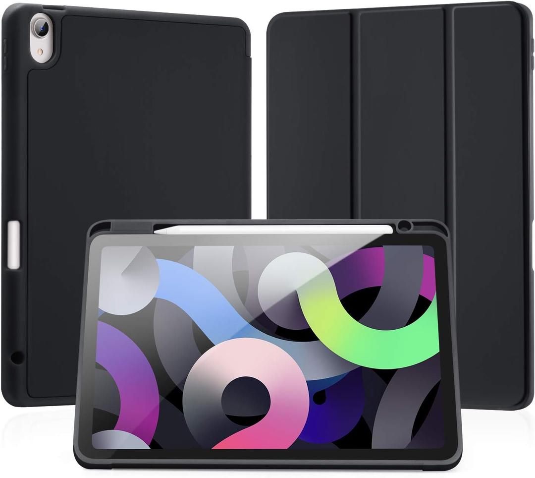 LovRug for iPad Air 11 Inch Case (M2) 2024, iPad Air 5th Generation Cases 2022/iPad Air 4th Generation 2020 10.9 Inch with Pencil Holder, Soft TPU Back Smart Protective Cover Case(Black)