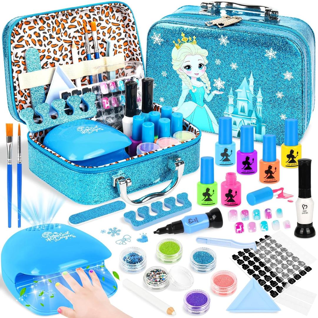 Kids Nail Polish Set for Girls, 28 PCS Water-Based Non Toxic Nail Polish, Peelable Nail Art Kit with Nail Dryer & DIY Nail Kit, Birthday Gifts for Girls Toys Age 8+