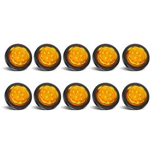 PVerandio 10Pcs 2 Inch Amber 9 LED Trailer Marker Lights, 9 LED Round Clearance Marker Lights with Plug Grommet Pigtail Hardwired for Trailer Truck RV, Waterproof Sealed, 12V
