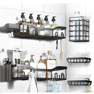 NESOMI Shower Caddy Adhesive Shower Organizer 7-Pack, Rustproof Stainless Steel Bathroom Shelves, Large Capacity No-Drill Rack Storage Accessories with Soap Dish Toothbrush Holder &24 Hooks Home Decor : Home & Kitchen