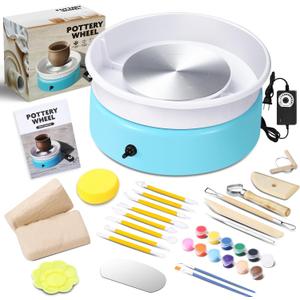Goody King Mini Pottery Wheel-9.4Pottery Wheel for Adults Beginners Kids, Upgraded Movable Turntable with Adjustable Speed with 16 Pottery Shaping Tools, Supports Forward and Reverse Rotation-Blue
