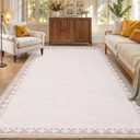 GarveeHome 8x10 Cross Bordered Living Room Rug Non Slip Neutral Carpet | Washable Low Pile Area Rugs for Bedroom Classroom Stain Resistant Geometric Soft Carpet for Home Office, Light Beige/Seashell