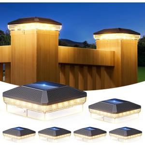 6 Pack Solar Post Cap Lights Outdoor with 3 Modes, 40 LEDs 4x4 Fence Post Solar Lights Outdoor Waterproof, 30 Lumens Fence Deck Post Lights Solar Powered for 4x4 3.5x3.5 Vinyl Wooden Post