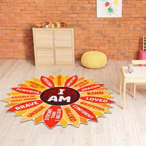 4ft Round Boho Sun Kids Rug with Motivational Words, Yellow Color, 3'11"