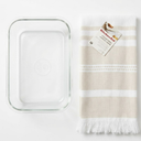 Glass Dish With Lid / Towel Kitchen Set 2 Pack
