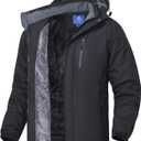 SPOSULEI Mens Skiing Jackets with Hoode Snowboarding Waterproof Fleece Liner Coats Windproof Winter Raincoat Multi Pockets (Large, Black)
