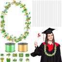 Teling 60 Set Graduation Candy Lei Making Kit Hawaiian Candy Lei Tubing Kit Includes 60 Pcs Candy Lei Bags 2 Rolls Ribbons 600 Pcs Paper Cut for Graduation Party Gift(Dark Green, Gold)