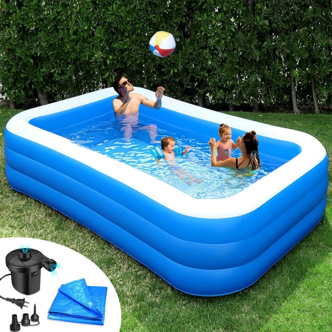 Inflatable Pool for Adults 10' x 6' - Bundle (Ground Tarp and Electric Pump Included) - Easy Setup
