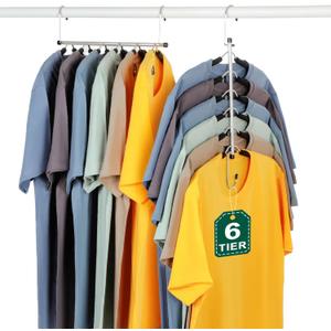 TOPIA HANGER Clothes Hanger Space Saving, 6 Tier Shirt Coat Hangers Space Saving No Bump Shoulder Hangers with No Slip Foam Padded Hangers Closet Organizers and Storage for Men and Women 2 Pack-CT64B
