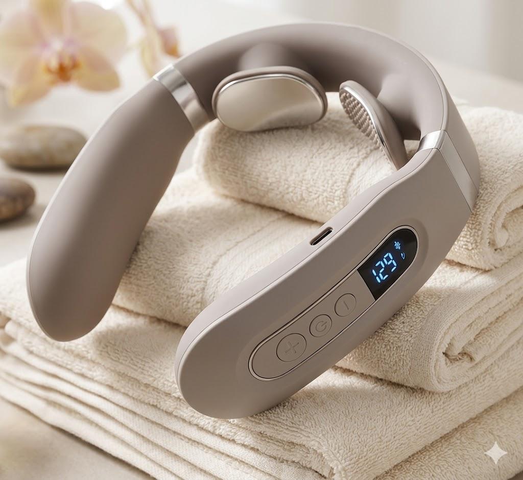 Neck Massager with Heat, Ultra-Lightweight Electric Pulse Device for Neck Relaxation, Cordless Mini Smart Massager for Soothing Stiff Muscles, for Home, Office and Travel