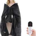 Heated Blanket Wearable Electric Blanket with Hood and Pockets, Heating Throw Blanket, Electric Heated Wrap Shawl with 6 Heating Levels Setting & 4 Hours Auto Shut Off, Machine Washable(Shrot, Grey) (Short)