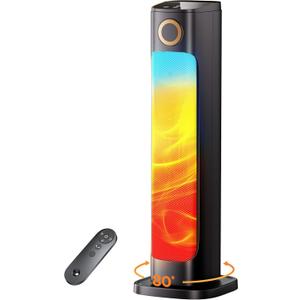 25 Inches Space Heaters for Indoor Use, Heater and Fan Combo with Remote Control, 1500W Quiet Electric Heaters, 15 Hour Timer, Wide Oscillation, Tip-Over/Overheating Protection, Tower Heater (Black)