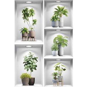 10PCS Large Tropical Potted Plants Window Decals 35.43" x 11.81" 3D Green Bonsai Monstera Leaves Wall Stickers Glass Clings Peel and Stick Film Wallpaper Living Room TV Background Sofa Bedroom Decor