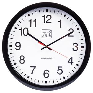 Charles Leonard Round Wall Clock, 14 Inch Thinline Quartz with 12 Inch Dial, Analog with Second Hand, Black/White (76820)