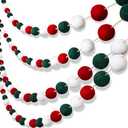 Boao 2 Pcs Christmas Wool Felt Ball Garland Colorful Pom Pom Garlands 6.56 Feet 30 Ball Banner Christmas Tree Garland for Xmas Party Festivals Decoration (Red, Green, White)