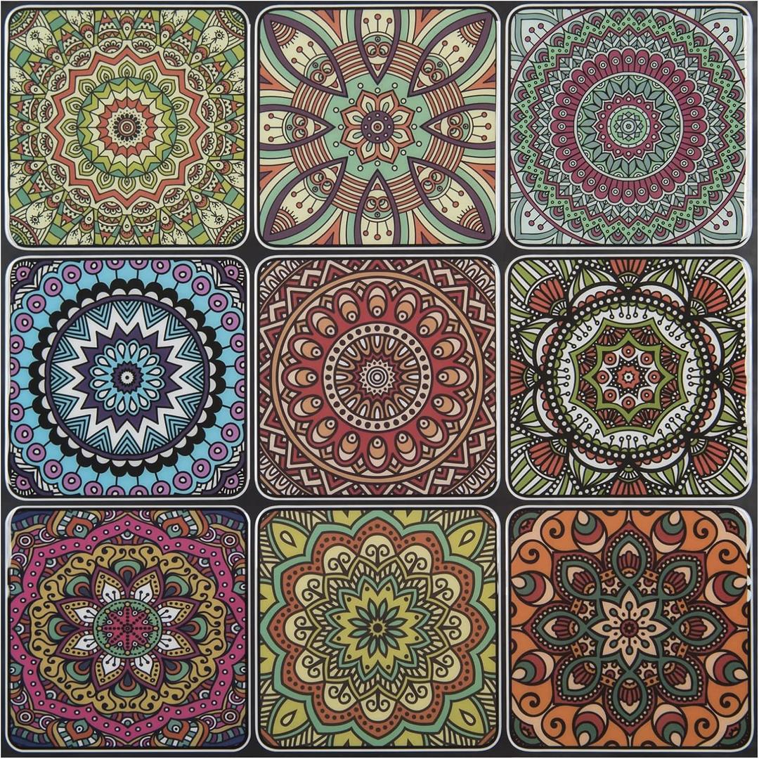 LONGKING Peel and Stick Backsplash Tile Stickers, Colorful Moroccan Tile for Kitchen, Stick on Wall Tiles (10 Sheets) (Multicolor)