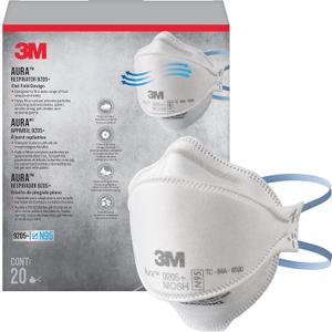 3M Aura Particulate N95 Respirator 9205+, Flat Fold Lightweight Design, Non-Valved, 20 Count (Pack of 1)