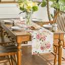 2 x Spring Pink Peony Table Runner 13x72 Inch Spring Pink and Yellow Flowers Kitchen Dinning Table Decoration for Indoor Outdoor Home Party Dcor