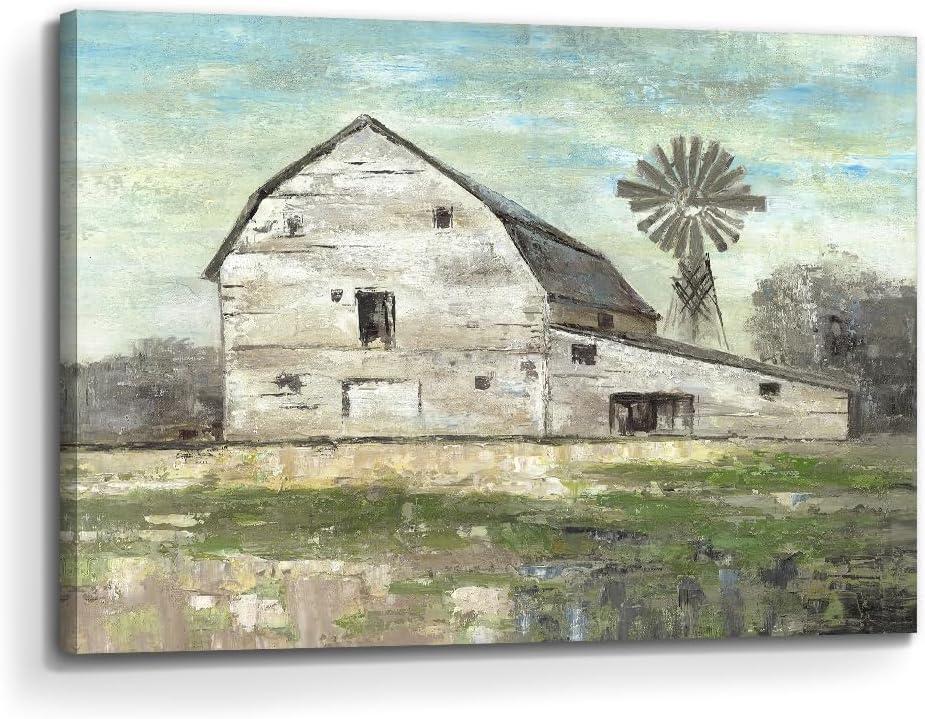 arttitue Barn Painting Canvas Wall Art: Farm Picture Countryside Windmill Print Rustic Country Rural Landscape Artwork for Farmhouse Bedroom Living Room Home Office Decor