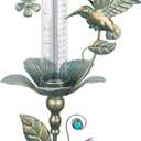 Rain Gauge Outdoor, Hummingbird 7 Inch Glass Rain Gauge, Clear Numbers and Adjustable Height Metal Stake, Freeze Proof Water Rain Measure Gauge for Yard Garden Lawn Outside Decor (Copper Green)
