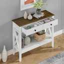 Lomojo Console Table,Sofa Table 13.8" D x 39.37" W x 31.5" HEntryway Table with 2 Drawers Storage Shelve Foyer Table for Entryway Farmhouse Hallway Tables (White), 39.4 Inches X 13.8 Inches X 31.5 Inches