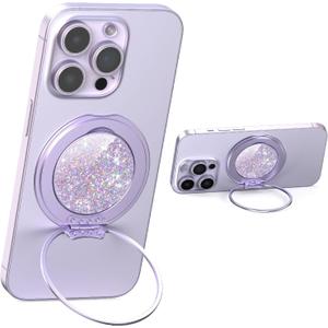 2 x typecase Folding Phone Stand: Foldable Smartphone Holder for Desk - Ultra Thin Adjustable Kickstand - Magnetic Phone Grip Home Desk Accessories Compatible with Phone Tablets (Purple Glitter)