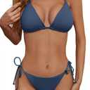 Women's Two Piece Bikini Swimsuit Sexy Ribbed Triangle Top Bathing Suits String Cheeky Bikini Sets (Large)