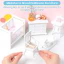 Silipull 5 Pcs 1: 12 Scale Wooden Dollhouse Furniture Set Miniature Wood Bedroom Furniture Wooden Dollhouse Accessories Encourage Creative and Imaginative Play for Kid Miniature Bathroom(White), Small