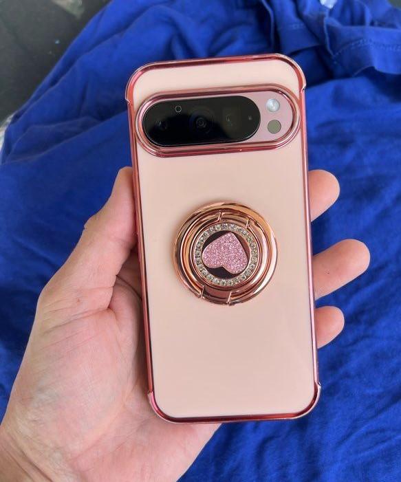 Google Pixel 9/9 Pro Case with Screen Protector+Camera Lens Protector,Heavy Duty Shockproof Full Body Phone Cover Built in Metal Ring Holder Kickstand