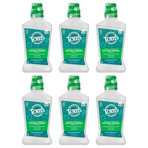 Tom's of Maine Natural Wicked Fresh Alcohol-Free Mouthwash, Cool Mountain Mint, 16 oz. 6-Pack (Packaging May Vary)