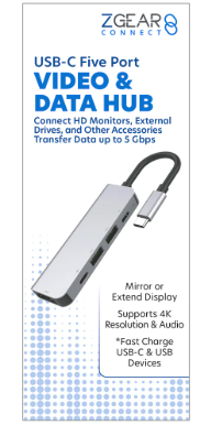 ZGEAR Five Port USB-C Video And Data Hub