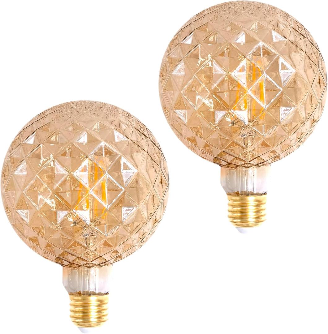 SD LUX Decorative Light Bulbs Vintage LED Edison Bulb 6W 600LM (60W Equivalent) dimmable G40 Globe CRI>90 Medium Base E26 Warm White 2700k, (125BL, 2 Pack)